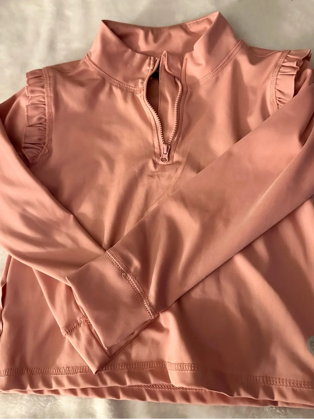 Eddie Bauer Peach Sleeveless Mock Neck Tank with Ruffle Shoulders